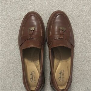 Clarks Brown Leather Loafers with Penny Strap
